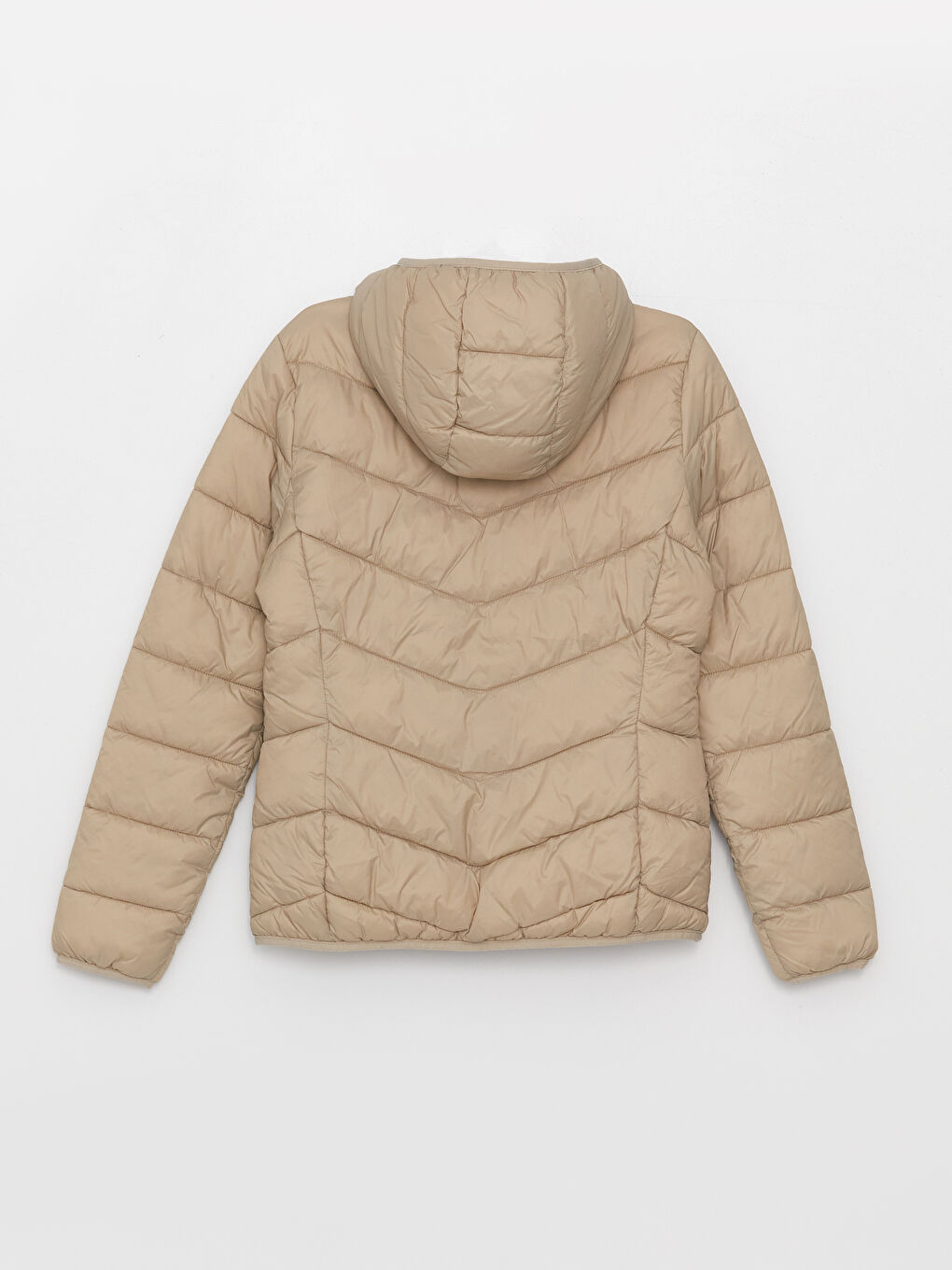 Bej Kadın Kapüşonlu Düz Şişme Mont-7