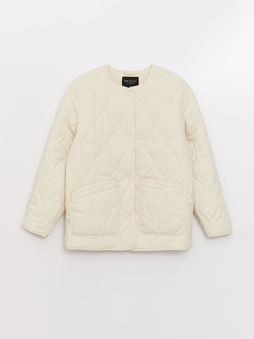 Crew Neck Self-Patterned Women's Puffer Coat-6