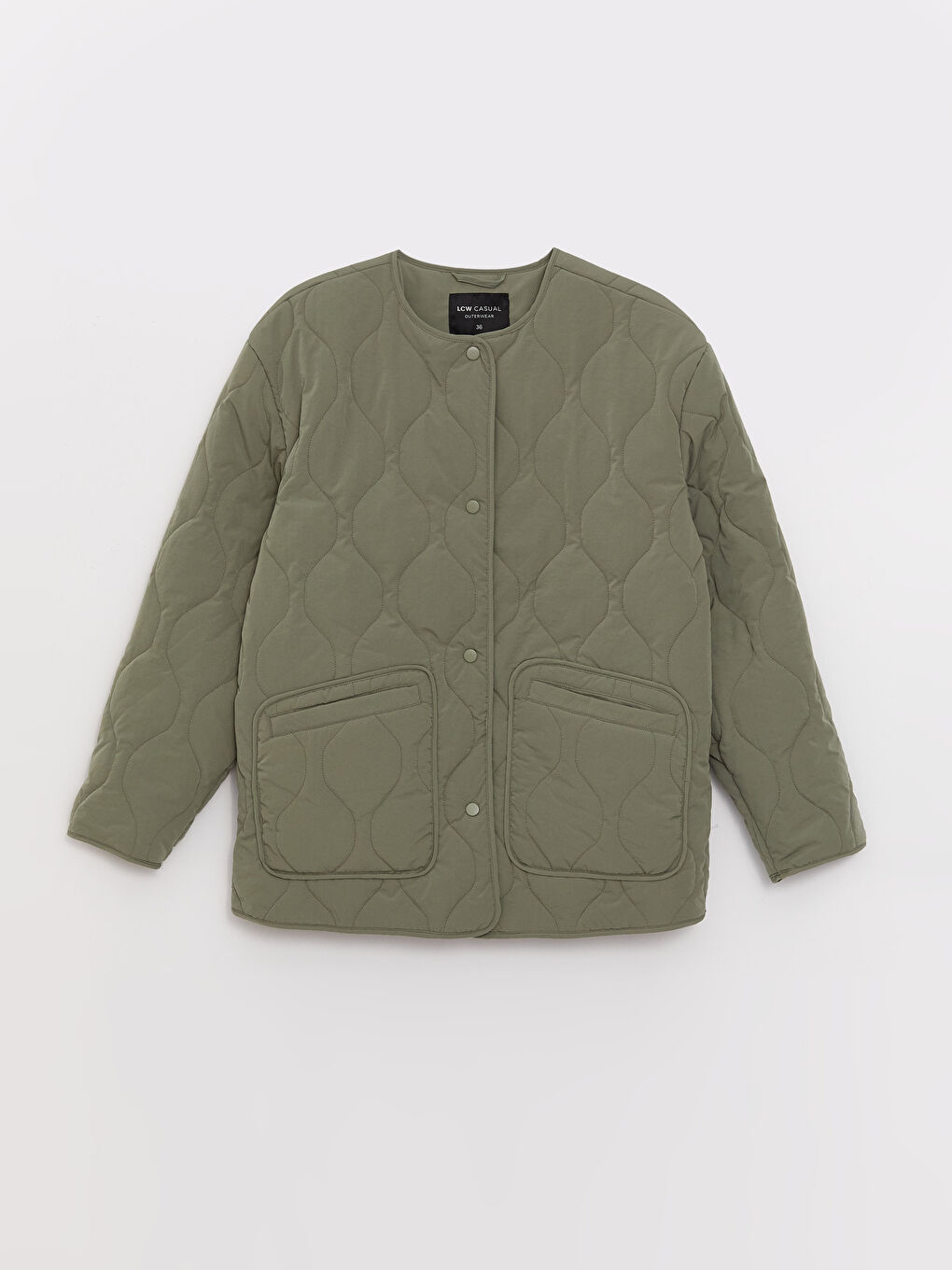 Crew Neck Self-Patterned Women's Puffer Coat-6