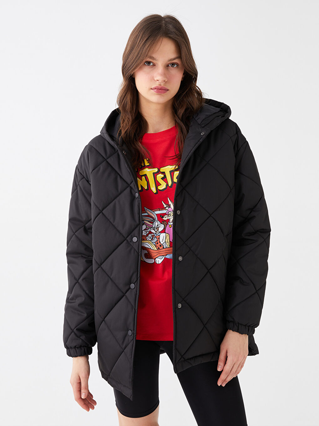 Стёганый пуховик с капюшоном для женщин-1