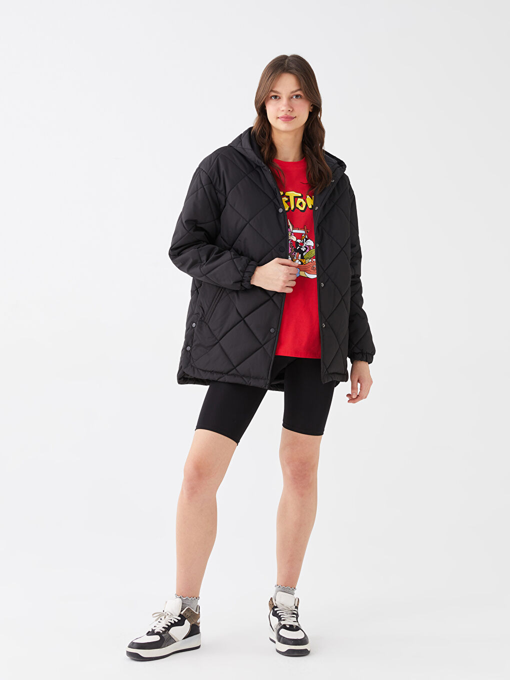 Стёганый пуховик с капюшоном для женщин-2