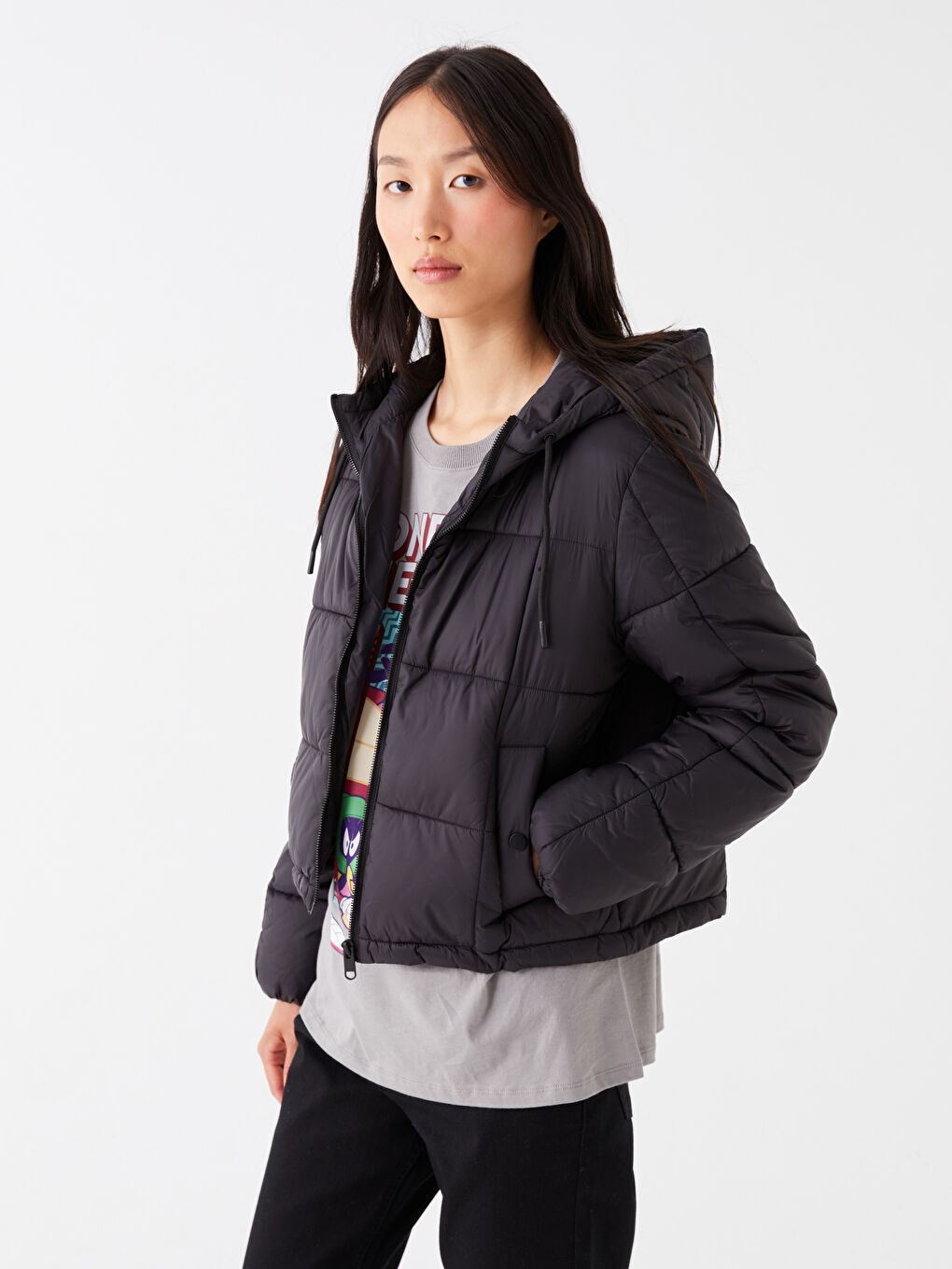 LCW Vision Women's Hooded Plain Puffer Coat -W30463Z8-CVL