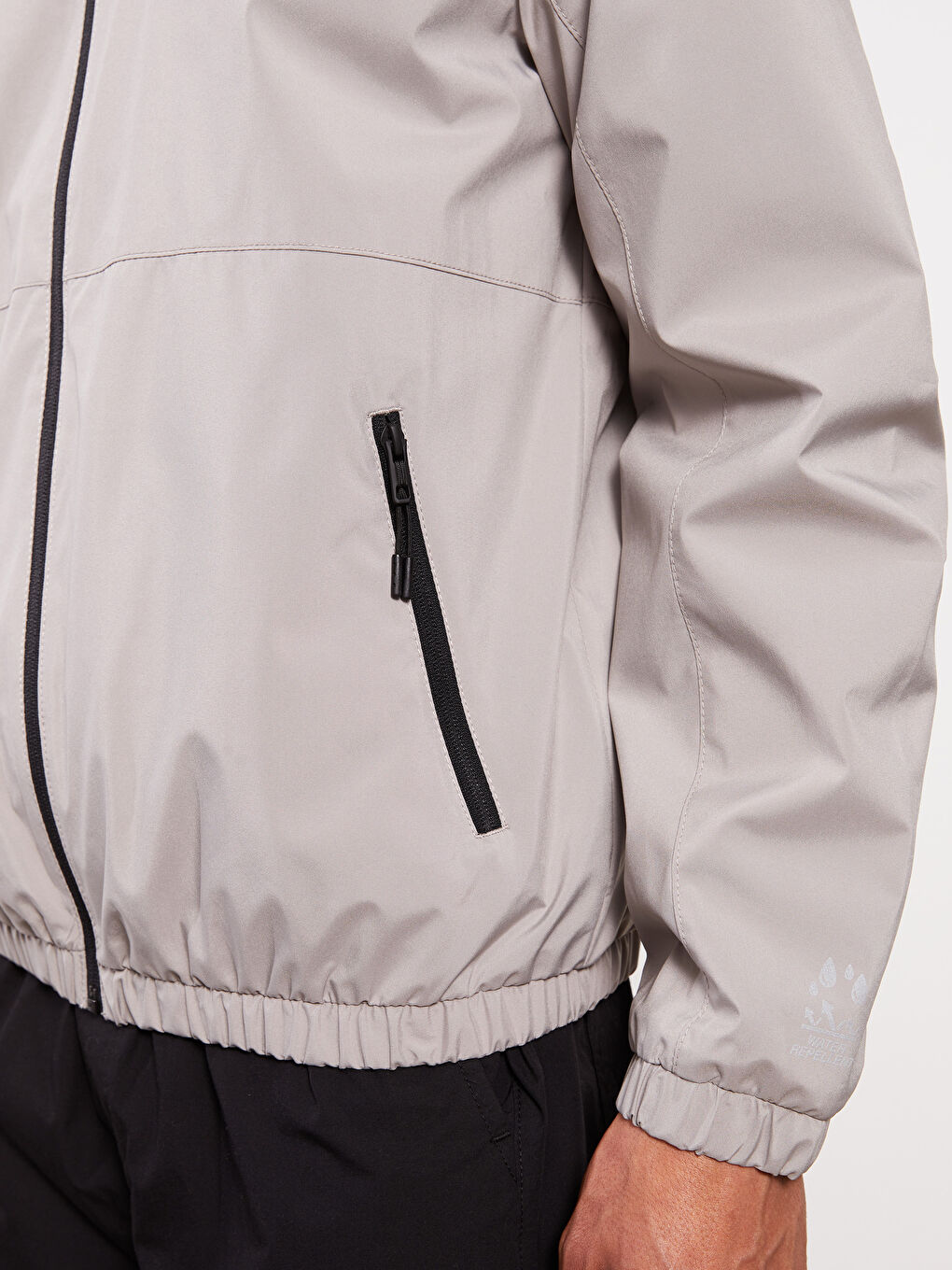 Bej Standart Kalıp Kapüşonlu Erkek Yağmurluk-3