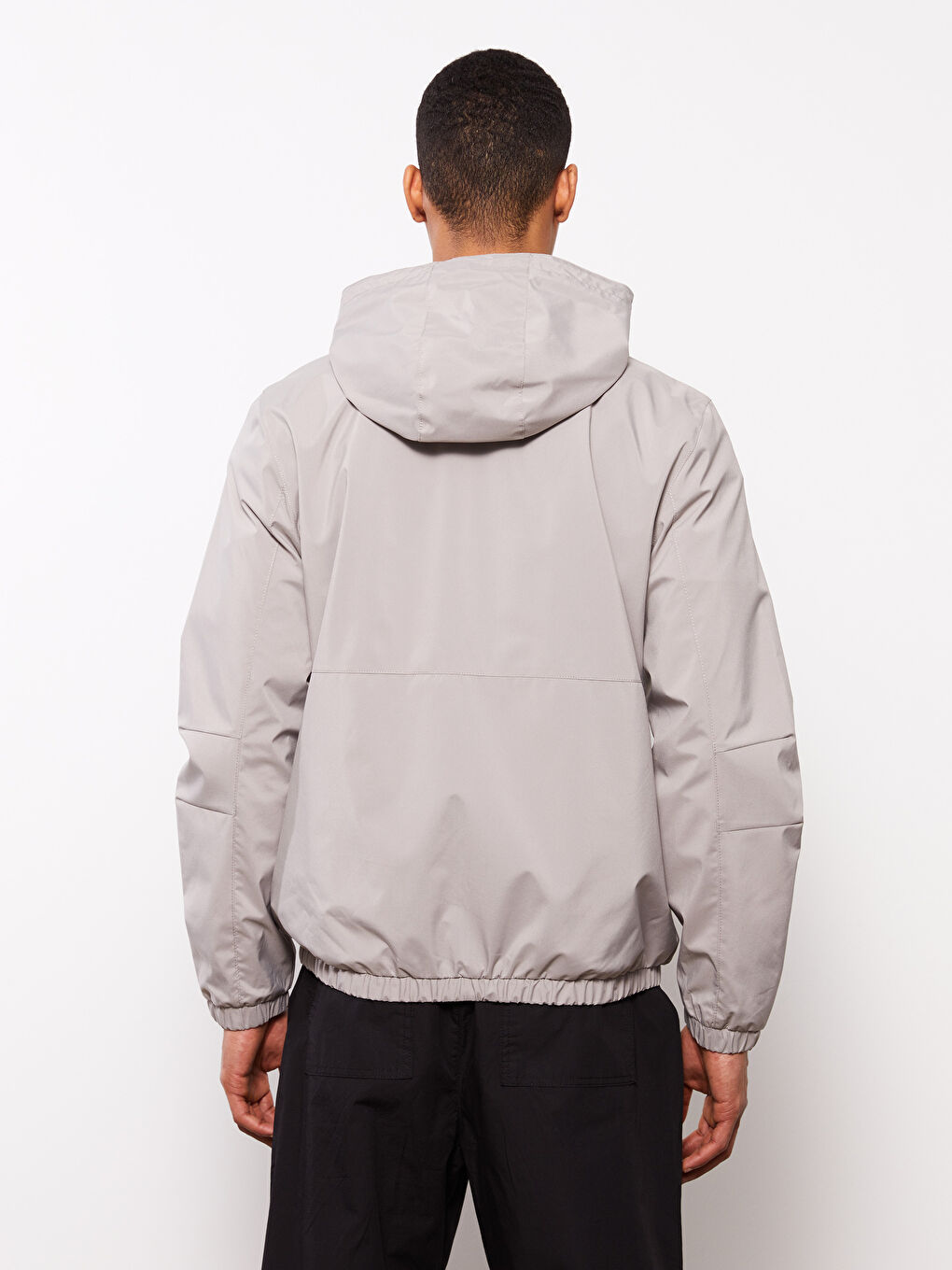 Bej Standart Kalıp Kapüşonlu Erkek Yağmurluk-5