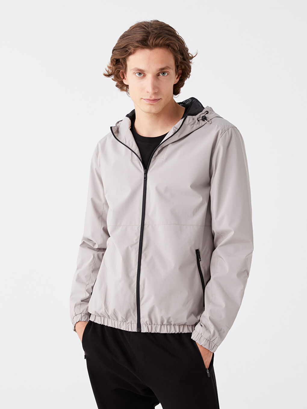 Bej Regular Fit Kapüşonlu Erkek Yağmurluk-1