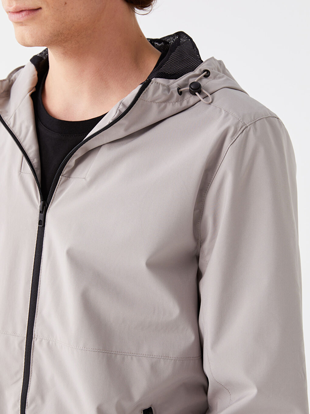 Bej Regular Fit Kapüşonlu Erkek Yağmurluk-3