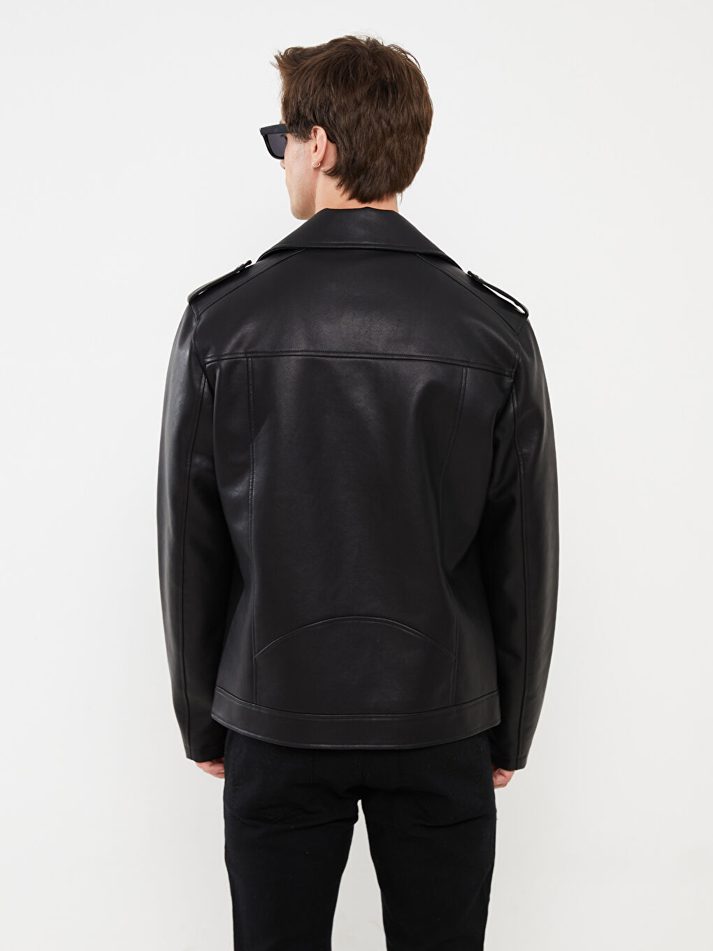 XSIDE Siyah Slim Fit Ceket Yaka Erkek Deri Görünümlü Mont - 3