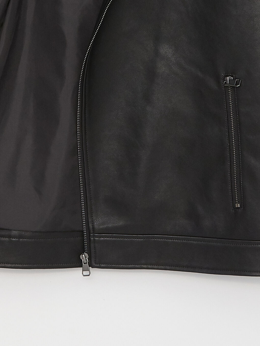 XSIDE Siyah Slim Fit Ceket Yaka Erkek Deri Görünümlü Mont - 6