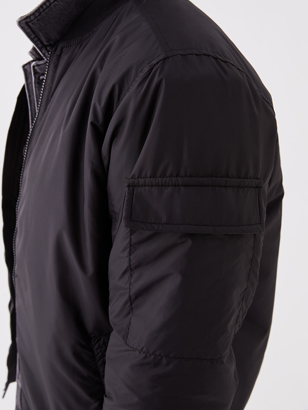 Siyah Rahat Kalıp Kolej Yaka Bomber Erkek Mont-2