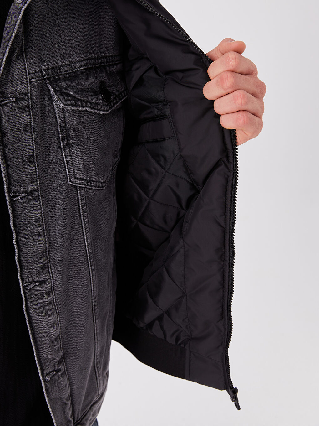 Siyah Rahat Kalıp Kolej Yaka Bomber Erkek Mont-3