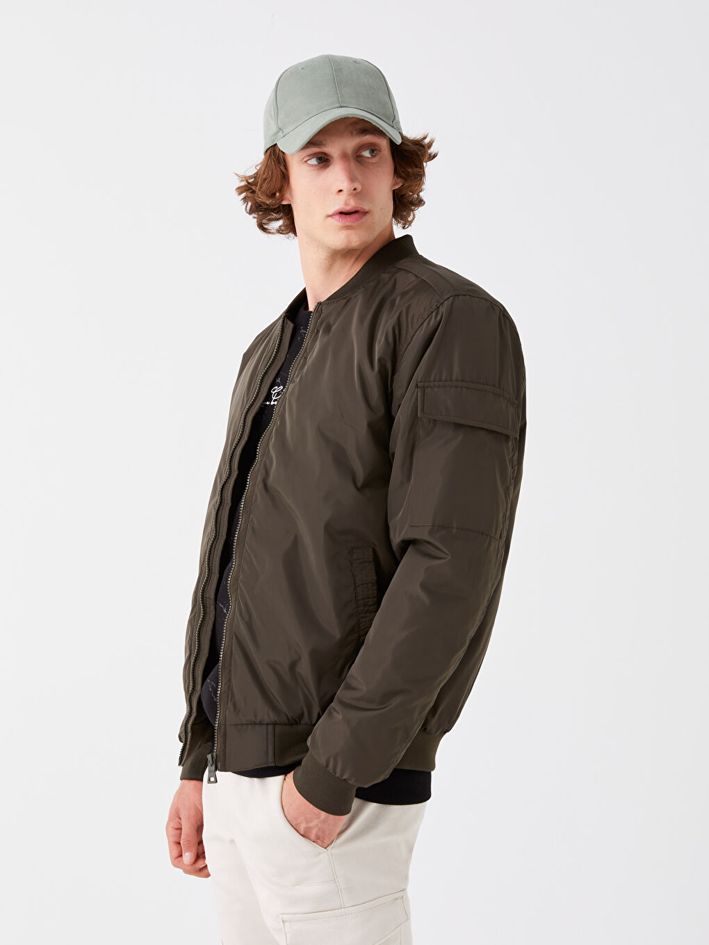 Haki Rahat Kalıp Kolej Yaka Bomber Erkek Mont