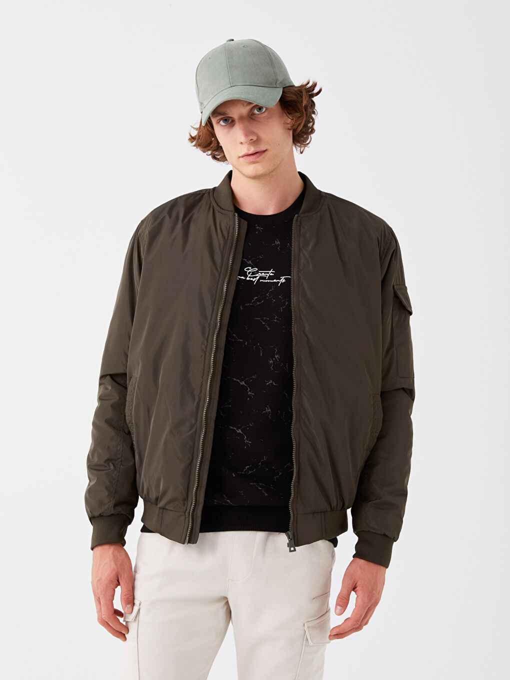Haki Rahat Kalıp Kolej Yaka Bomber Erkek Mont-1