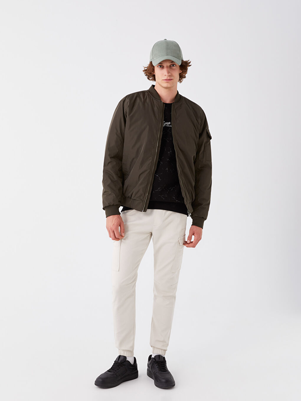 Haki Rahat Kalıp Kolej Yaka Bomber Erkek Mont-2
