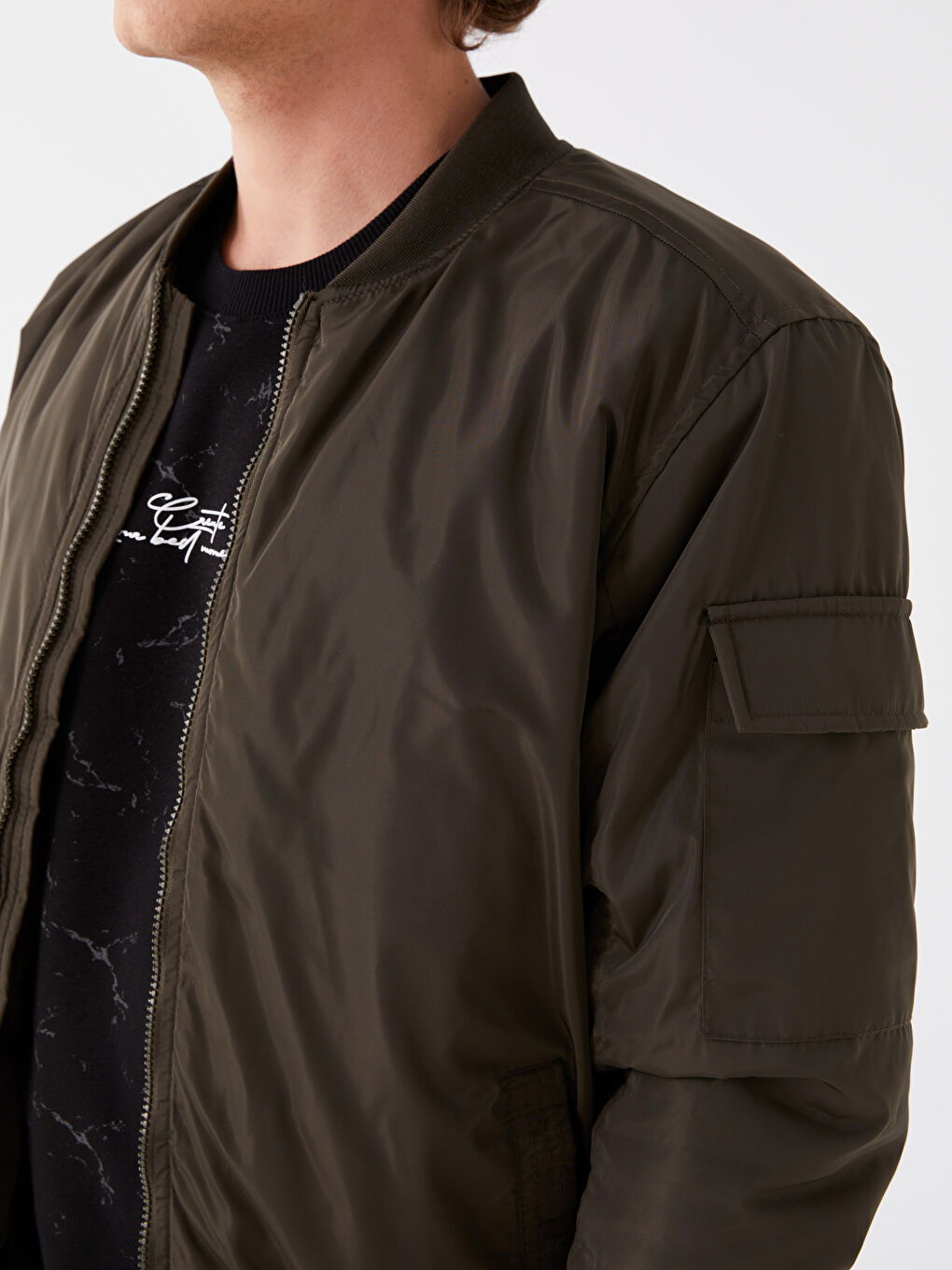 Haki Rahat Kalıp Kolej Yaka Bomber Erkek Mont-3