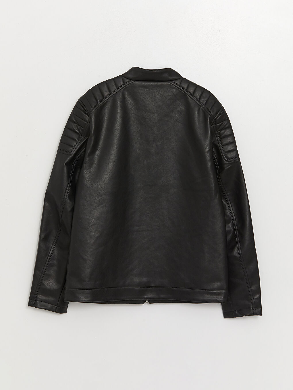 Siyah Slim Fit Dik Yaka Erkek Deri Görünümlü Mont-7