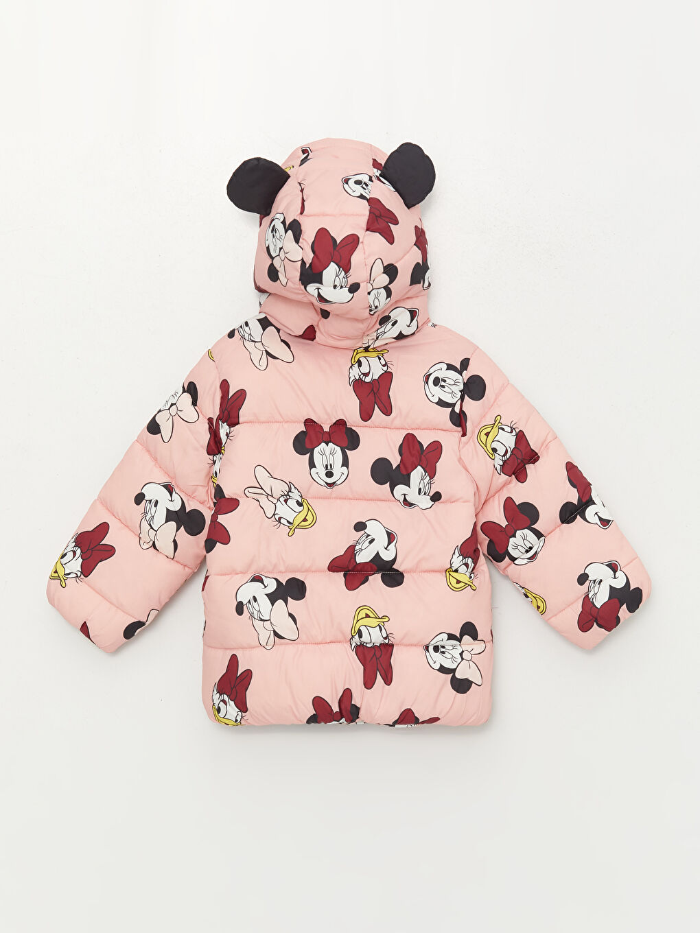 LCW baby Pembe Kapüşonlu Uzun Kollu Minnie Mouse Baskılı Kız Bebek Mont - 1