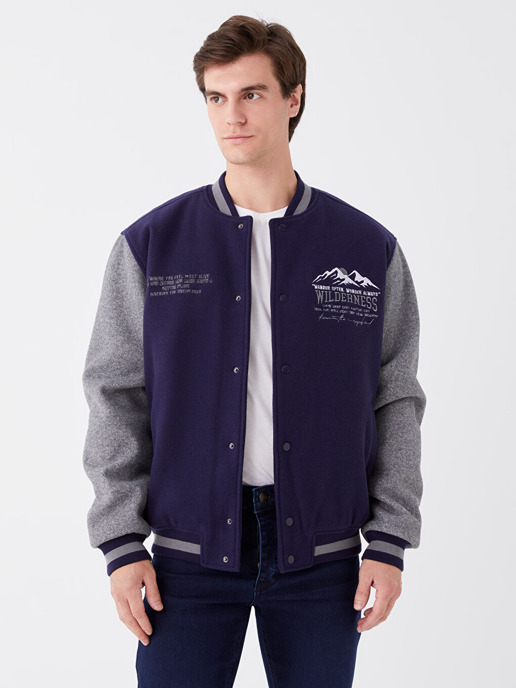 Мужской бомбер стандартного кроя с воротником колледж-1
