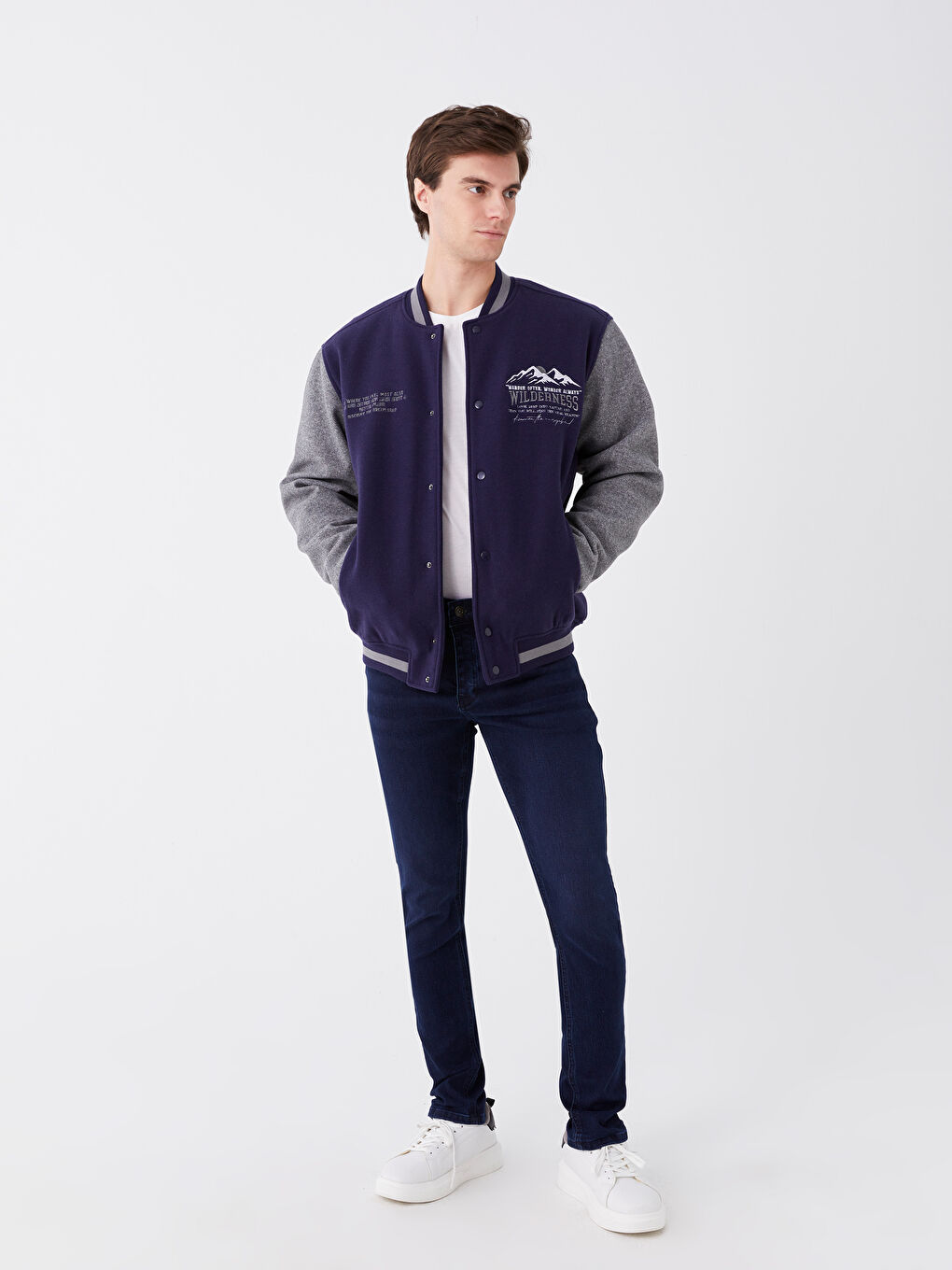Мужской бомбер стандартного кроя с воротником колледж-2