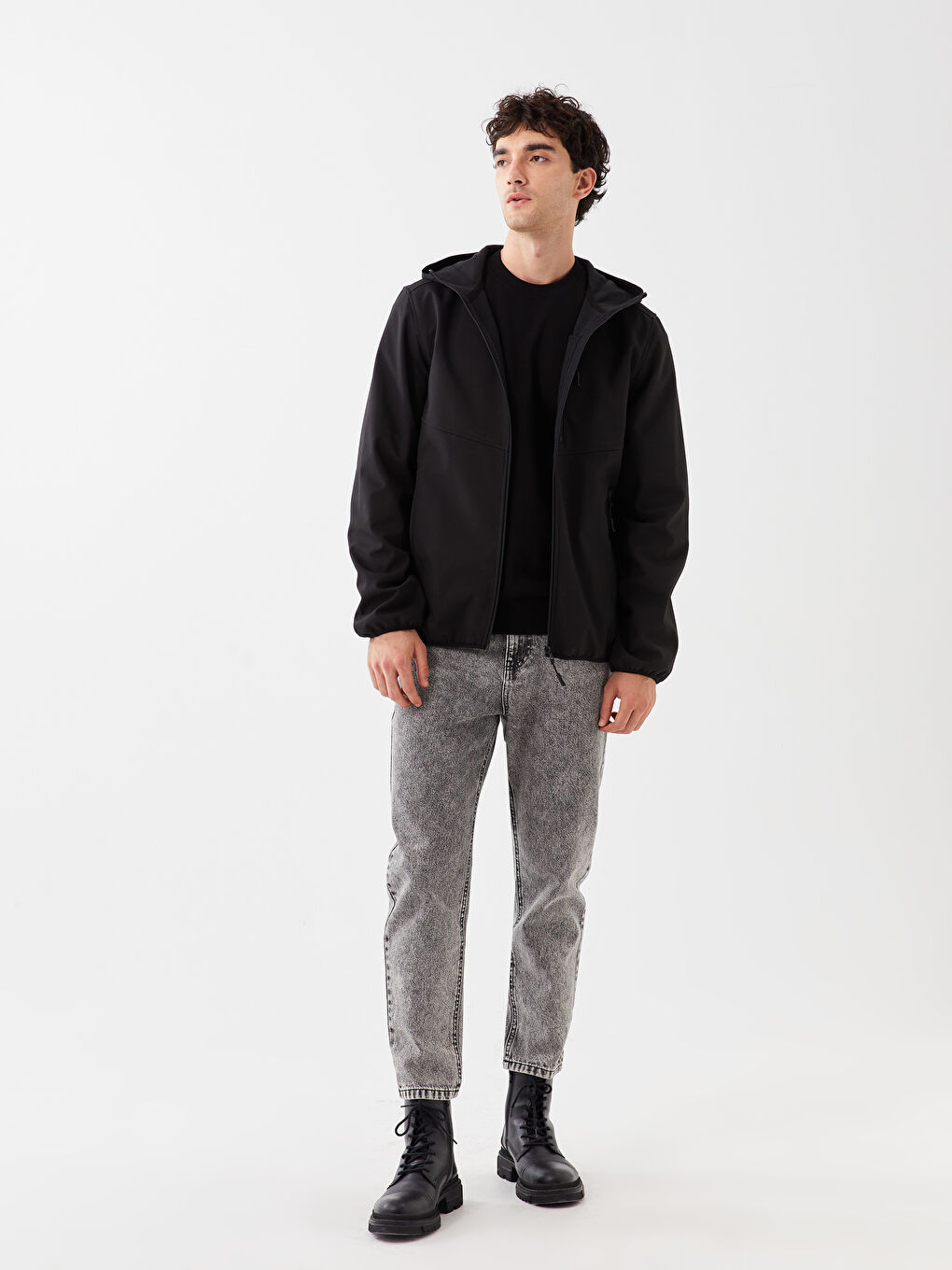 Siyah Standart Kalıp Kapüşonlu Erkek Mont-2