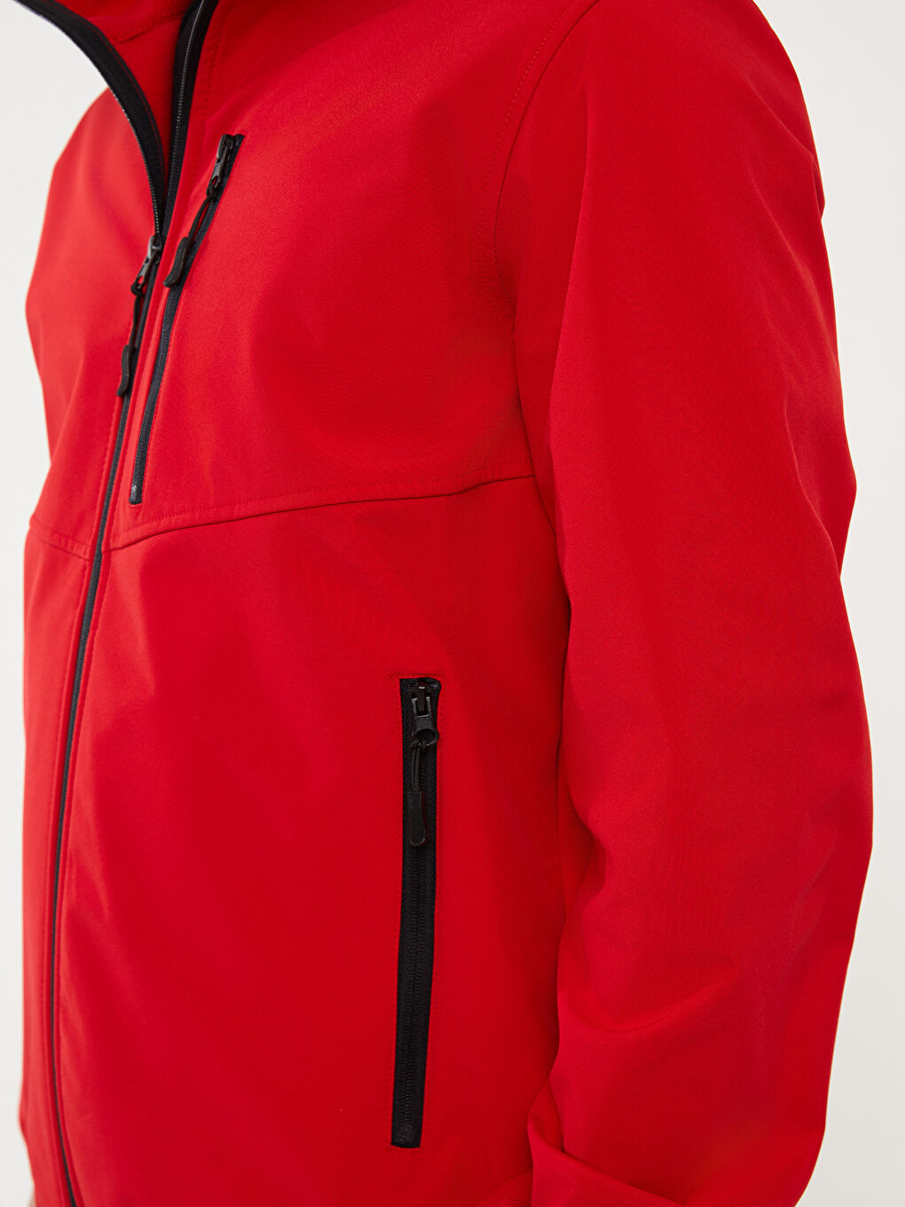 Kırmızı Standart Kalıp Kapüşonlu Erkek Mont-5