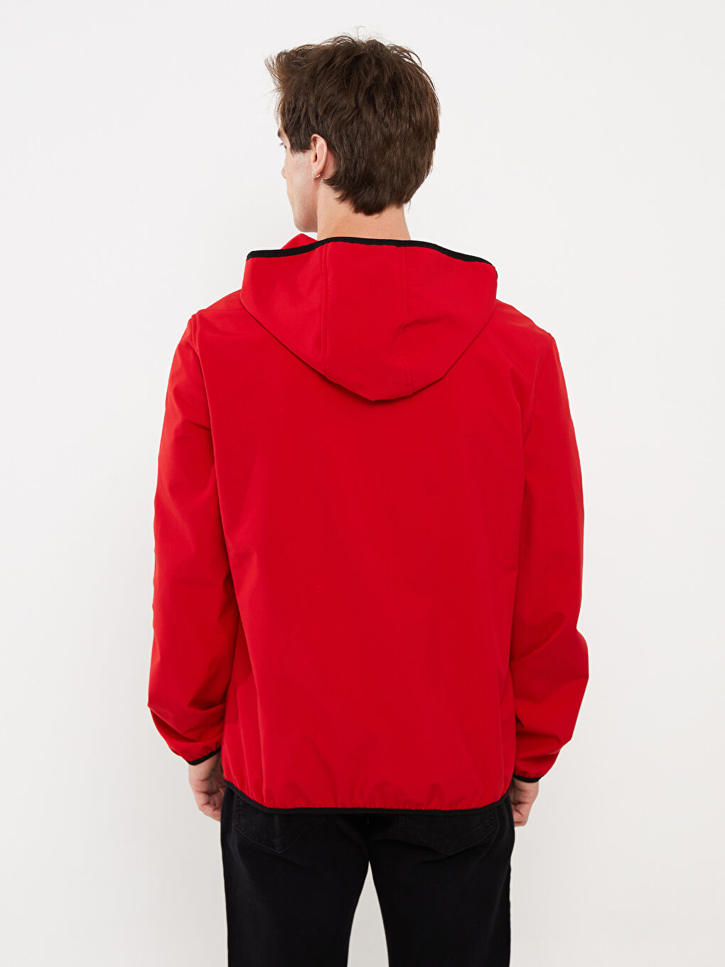 Kırmızı Standart Kalıp Kapüşonlu Erkek Mont-6