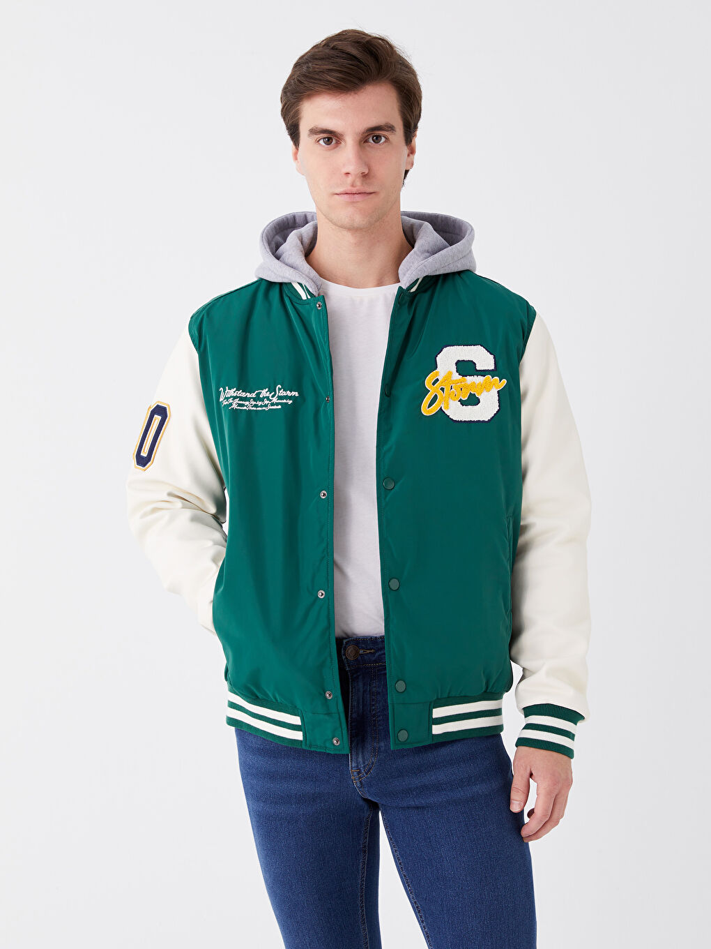 XSIDE Standard Fit College-Kragen Herren-Bomberjacke -W30496Z8-VAN