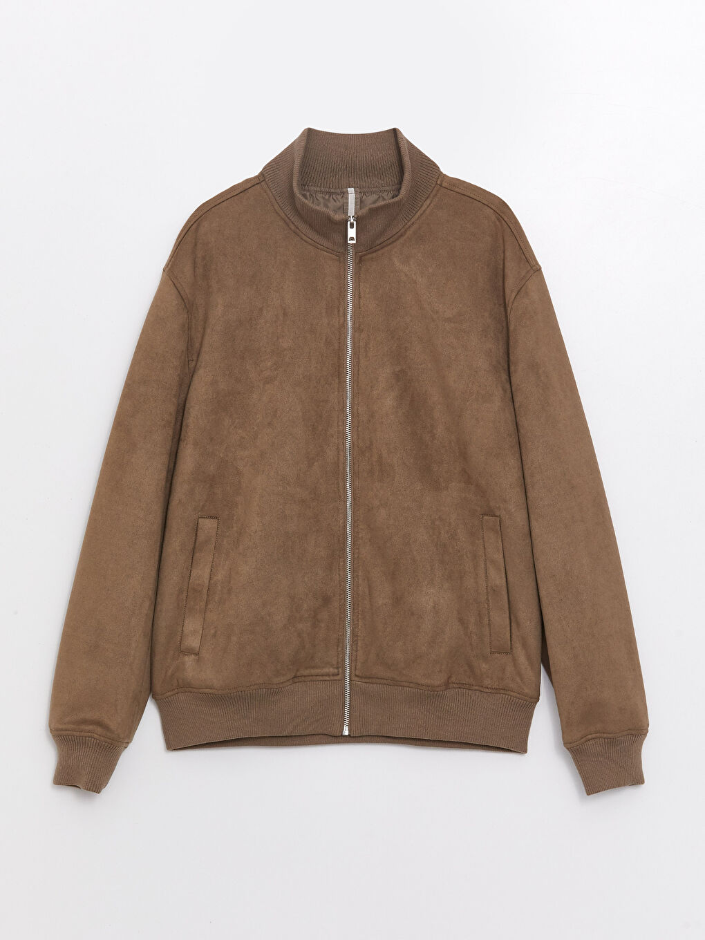 Bej Standart Kalıp Dik Yaka Süet Erkek Mont-8