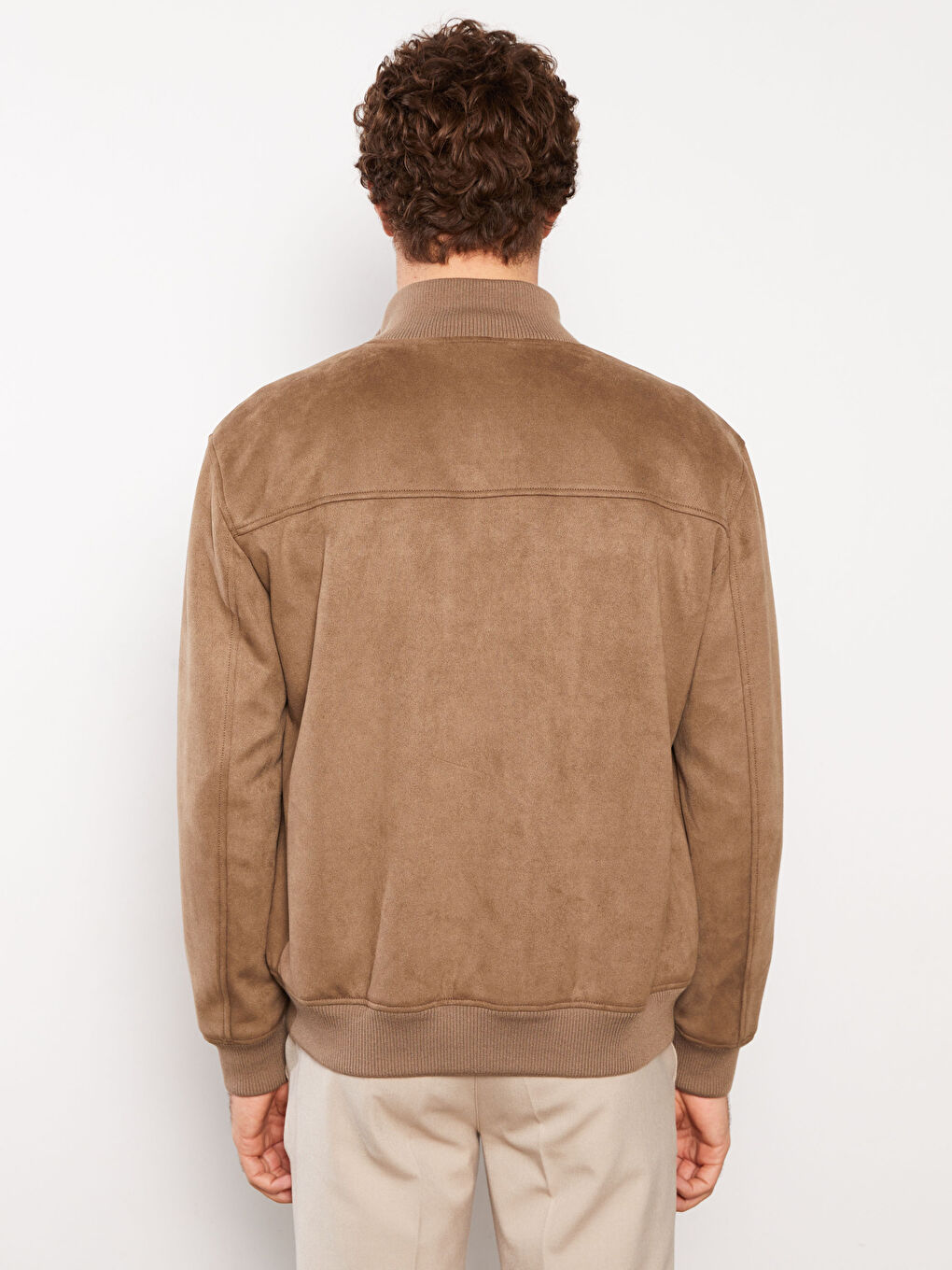 Bej Standart Kalıp Dik Yaka Süet Erkek Mont-7