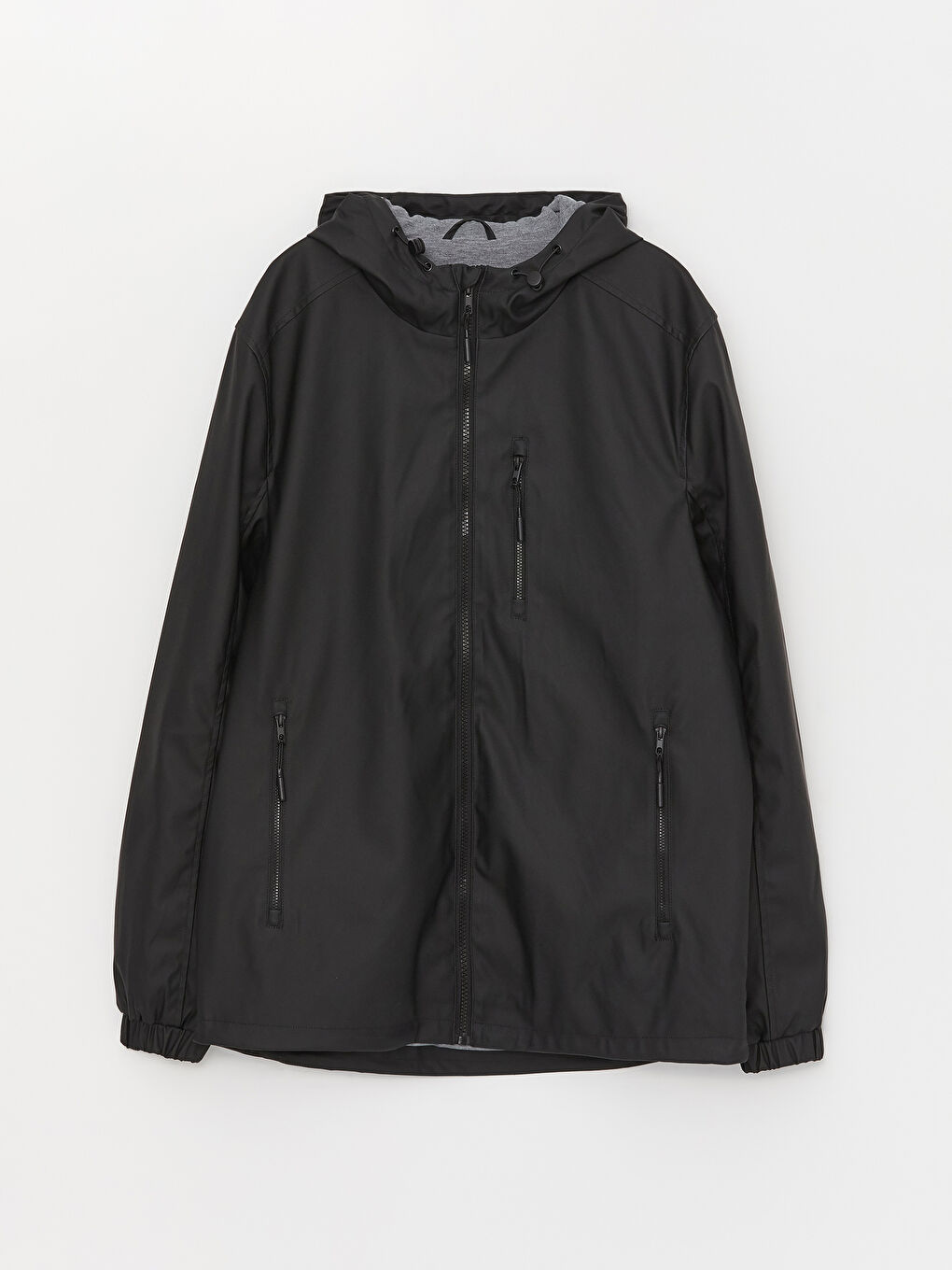 Siyah Standart Kalıp Kapüşonlu Erkek Yağmurluk