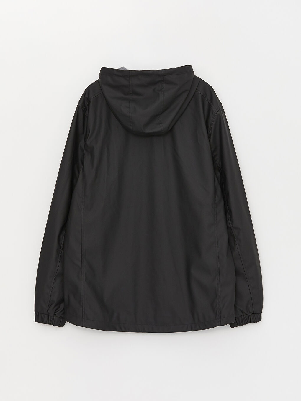 Siyah Standart Kalıp Kapüşonlu Erkek Yağmurluk-1