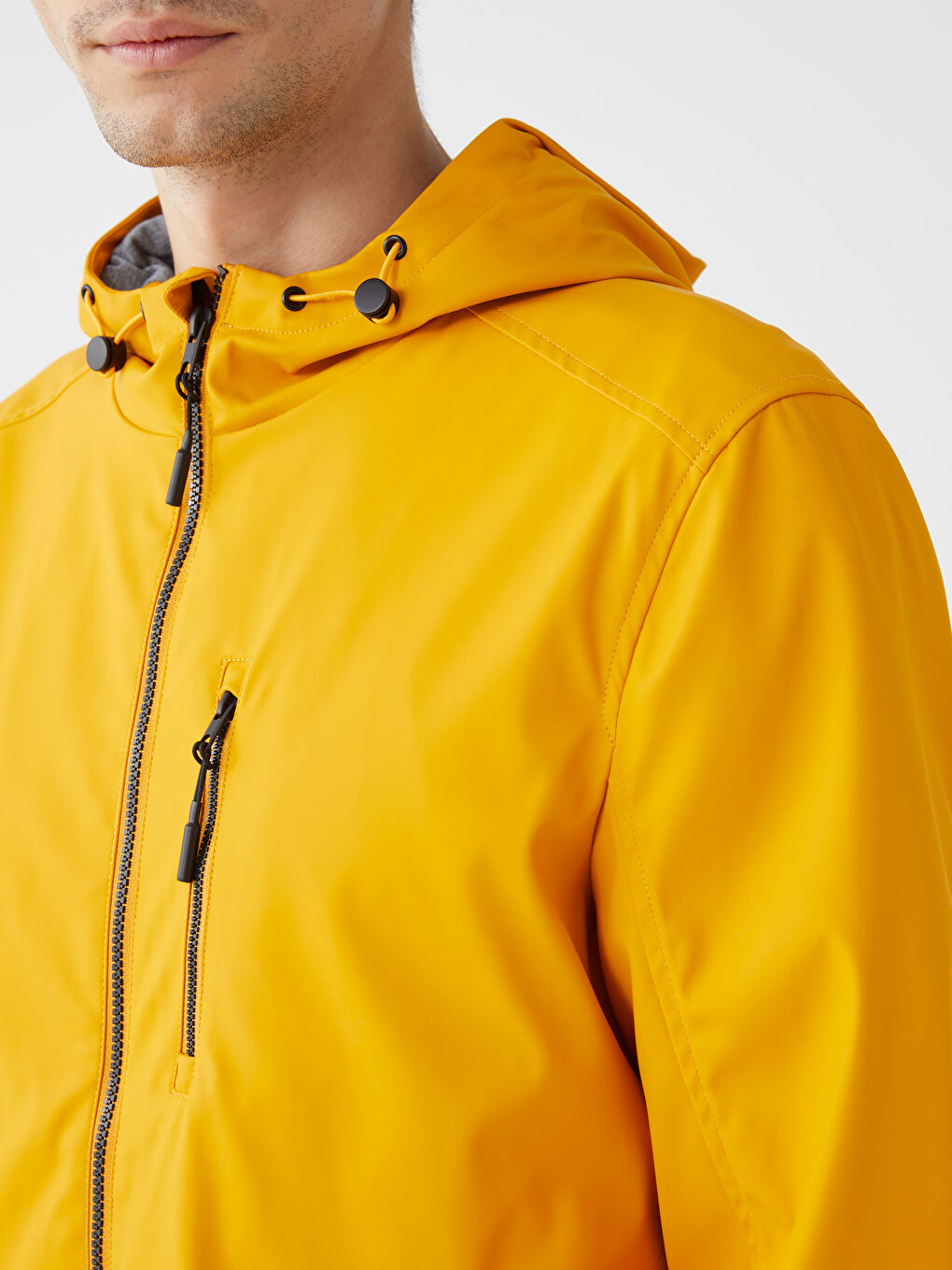 Sarı Standart Kalıp Kapüşonlu Erkek Yağmurluk-3