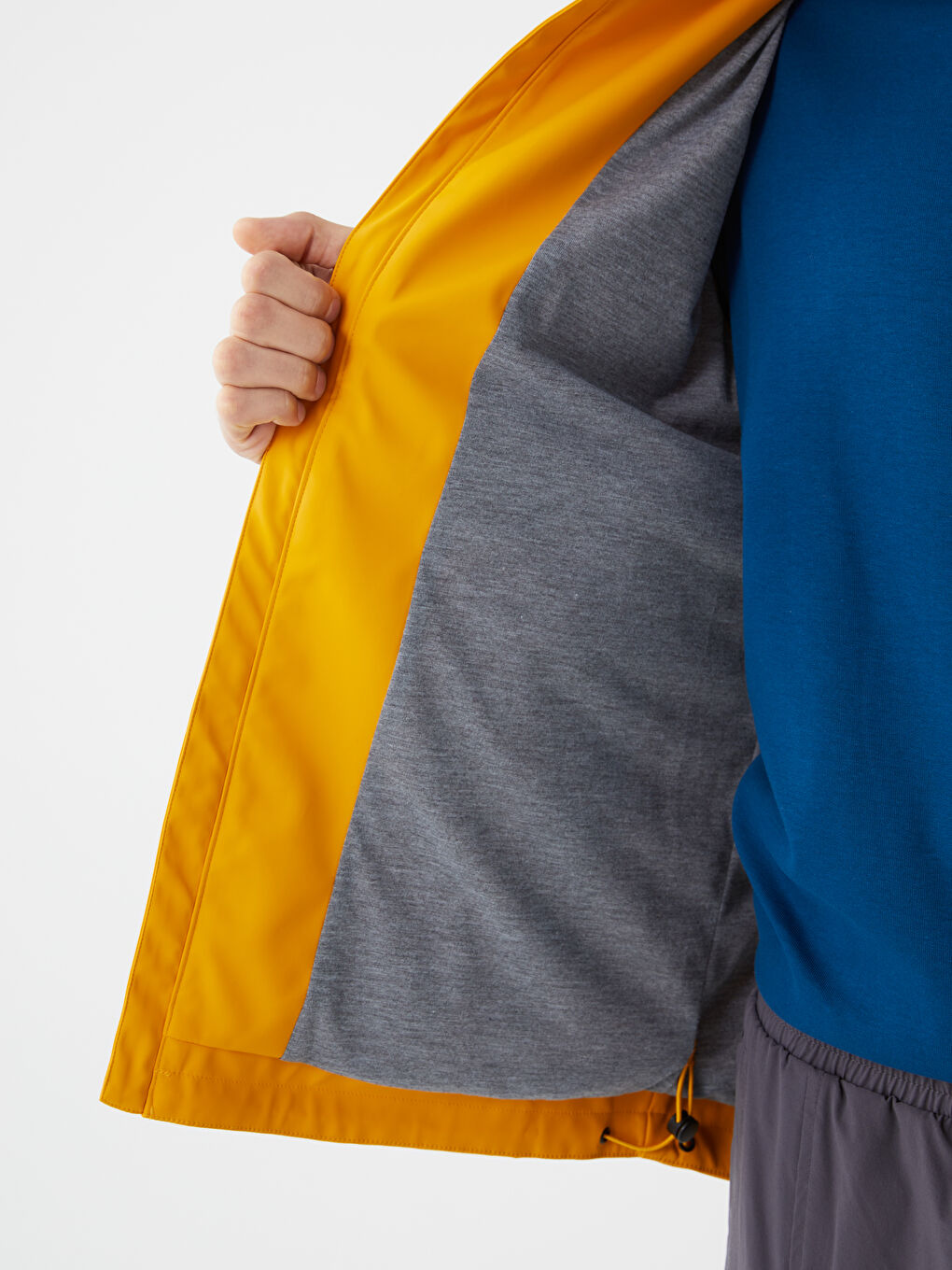 Sarı Standart Kalıp Kapüşonlu Erkek Yağmurluk-4