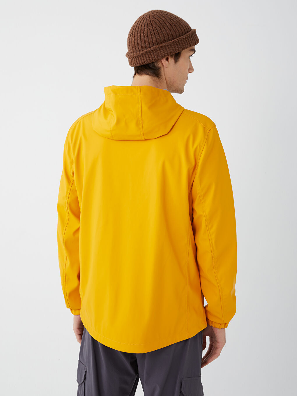 Sarı Standart Kalıp Kapüşonlu Erkek Yağmurluk-5