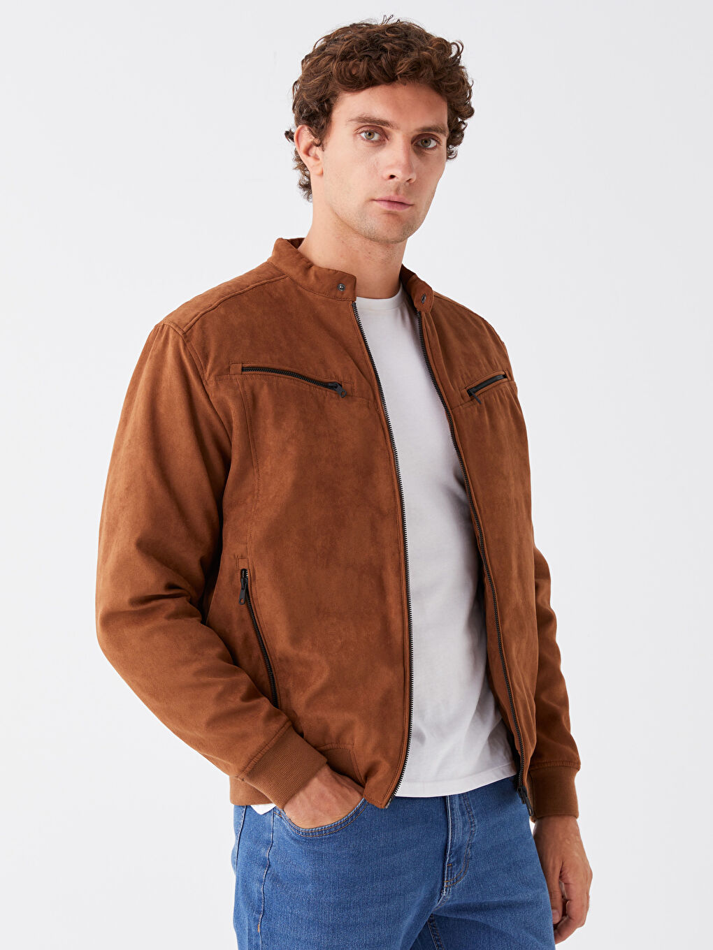 Palton Regular Fit Guler Tip Pâlnie Piele Întoarsă pentru Bărbați