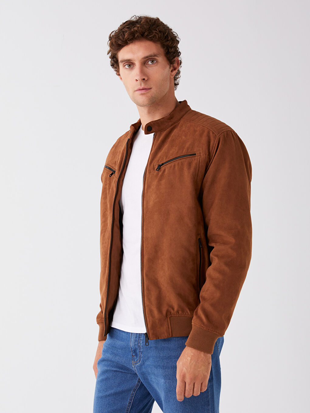 Palton Regular Fit Guler Tip Pâlnie Piele Întoarsă pentru Bărbați-1