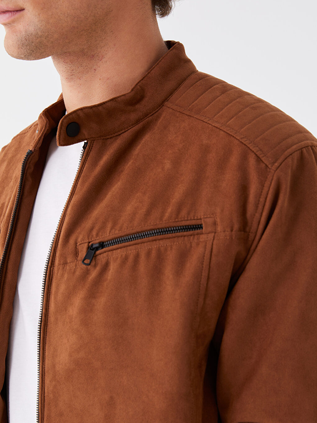 Palton Regular Fit Guler Tip Pâlnie Piele Întoarsă pentru Bărbați-3