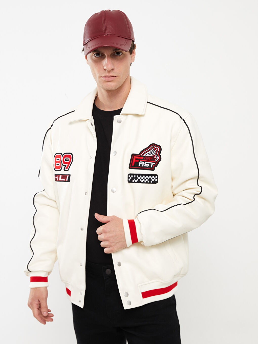 Palton din piele ecologică cu guler pentru Bărbați, croială standard