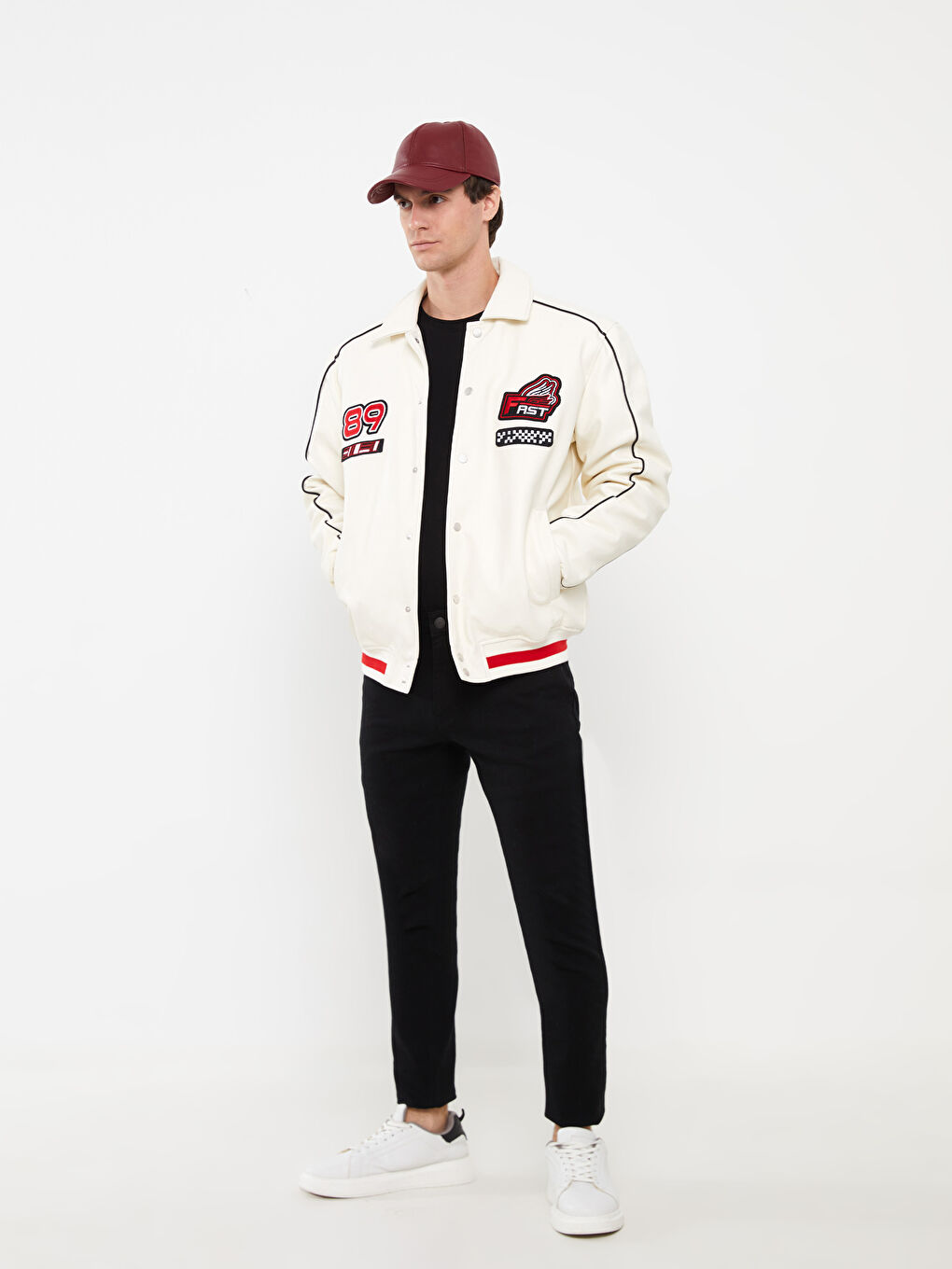 Palton din piele ecologică cu guler pentru Bărbați, croială standard-1