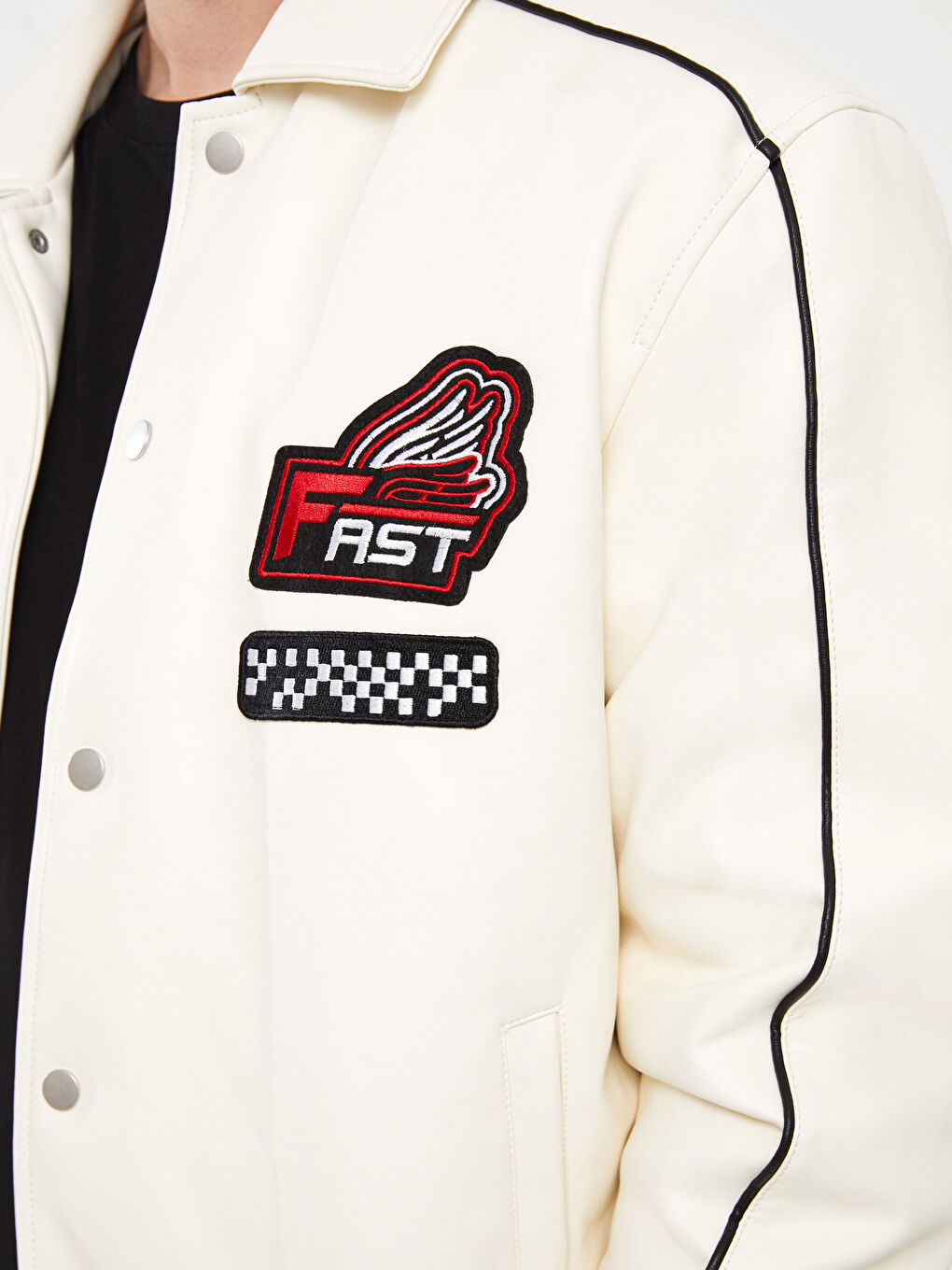 Palton din piele ecologică cu guler pentru Bărbați, croială standard-3