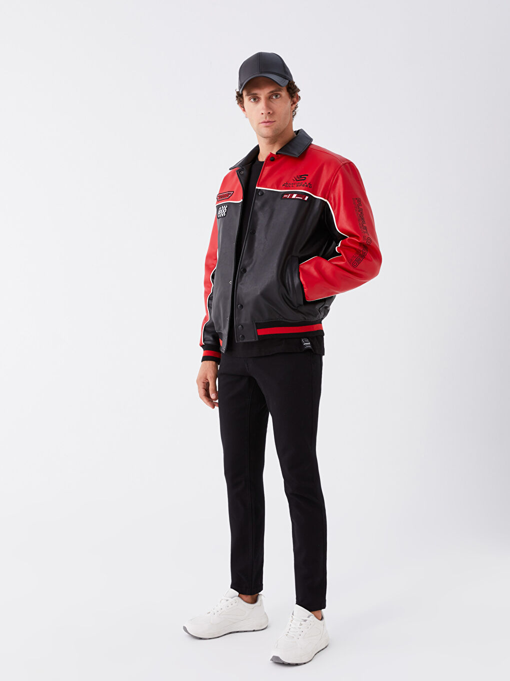 Siyah Standart Kalıp Gömlek Yaka Erkek Deri Görünümlü Mont-2