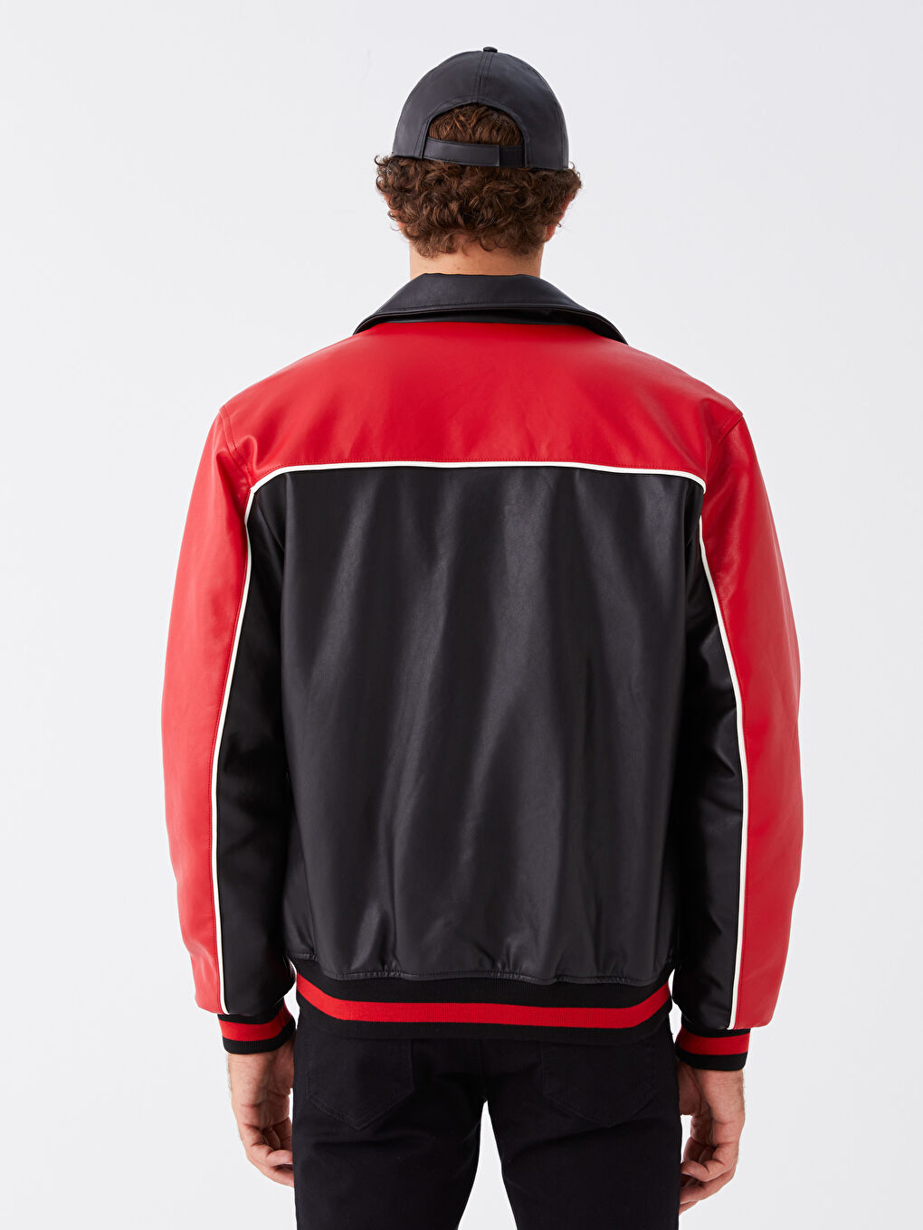 Siyah Standart Kalıp Gömlek Yaka Erkek Deri Görünümlü Mont-5