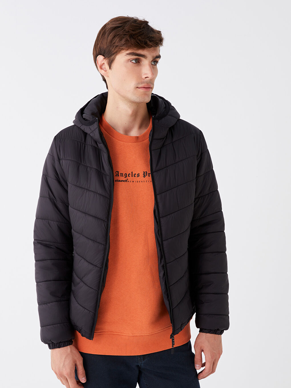 Siyah Slim Fit Kapüşonlu Erkek Şişme Mont-1