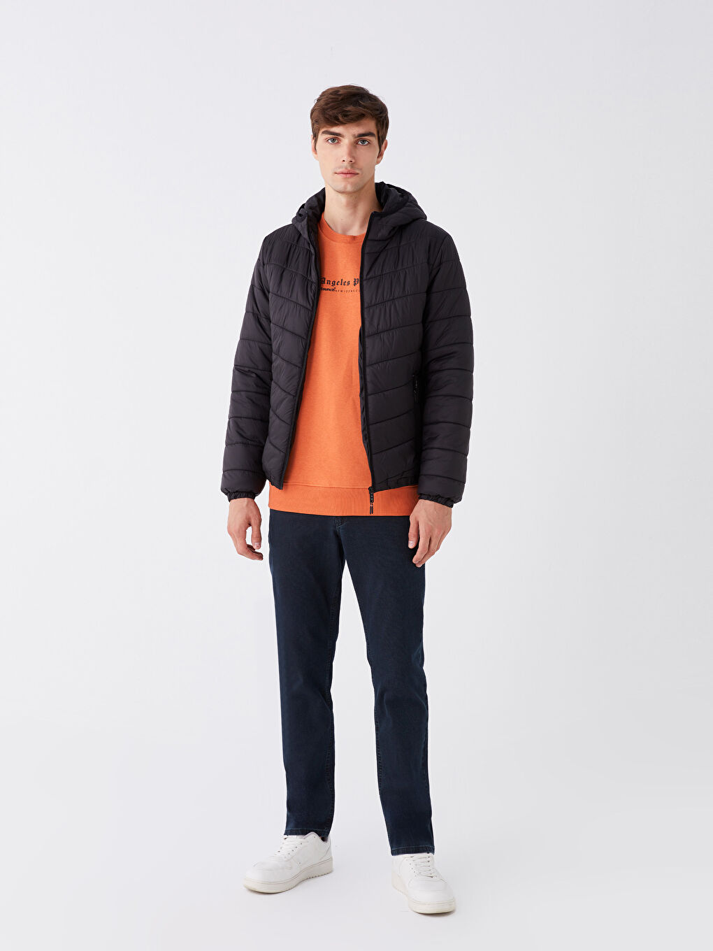 Siyah Slim Fit Kapüşonlu Erkek Şişme Mont-2