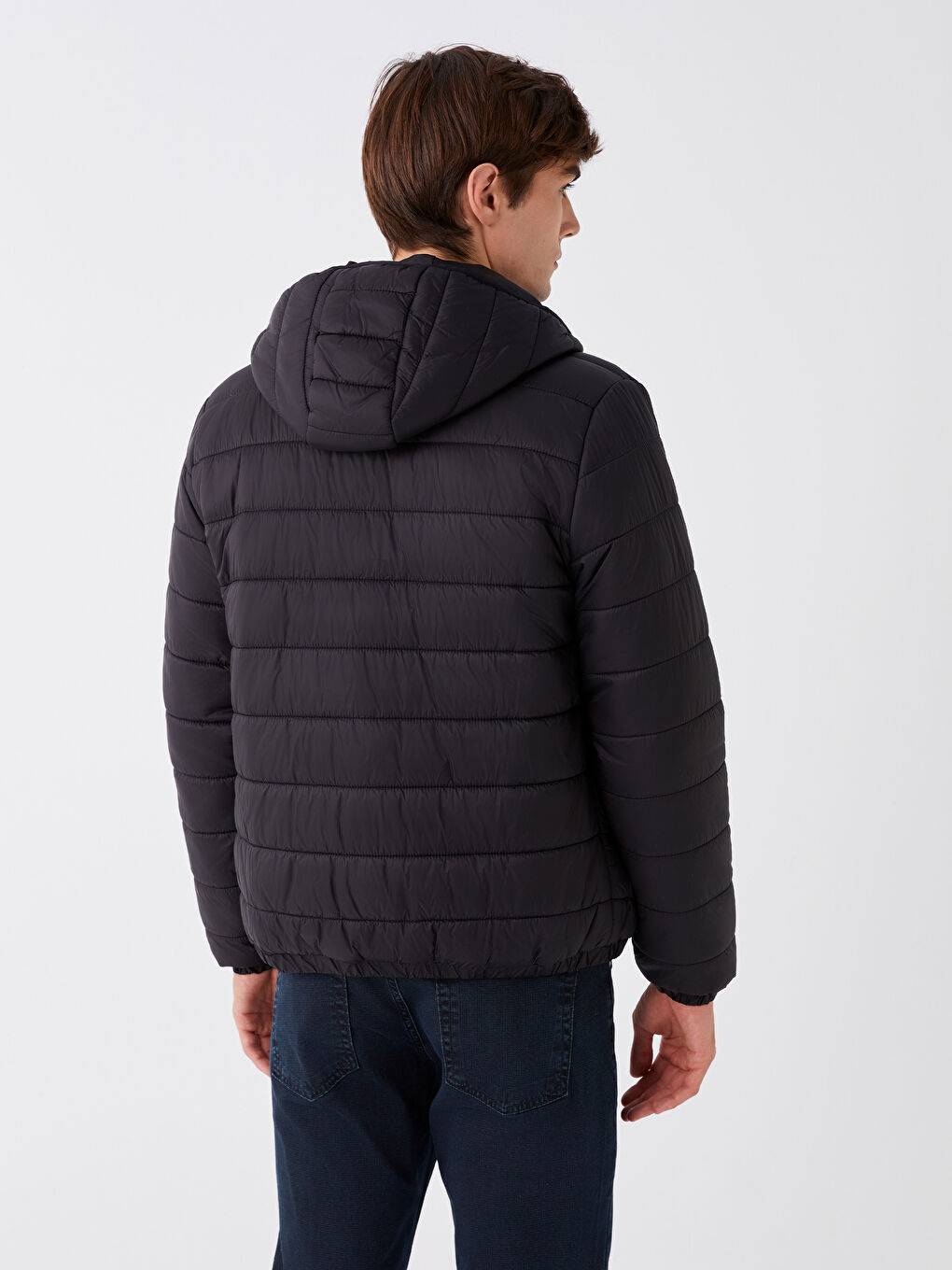 Siyah Slim Fit Kapüşonlu Erkek Şişme Mont-5