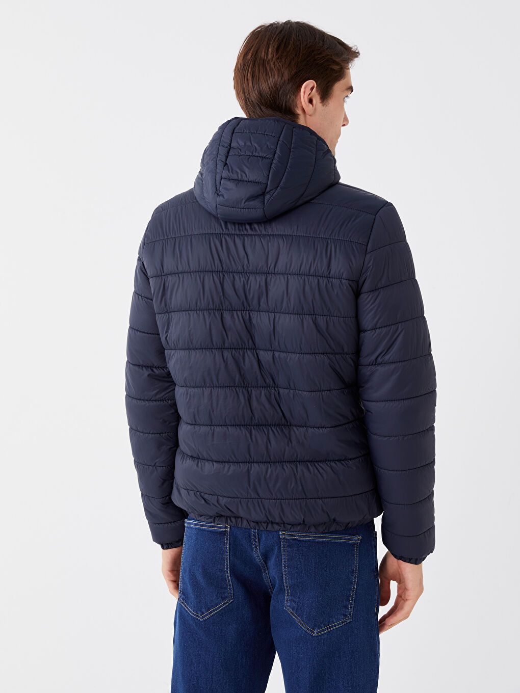 Lacivert Slim Fit Kapüşonlu Erkek Şişme Mont-5