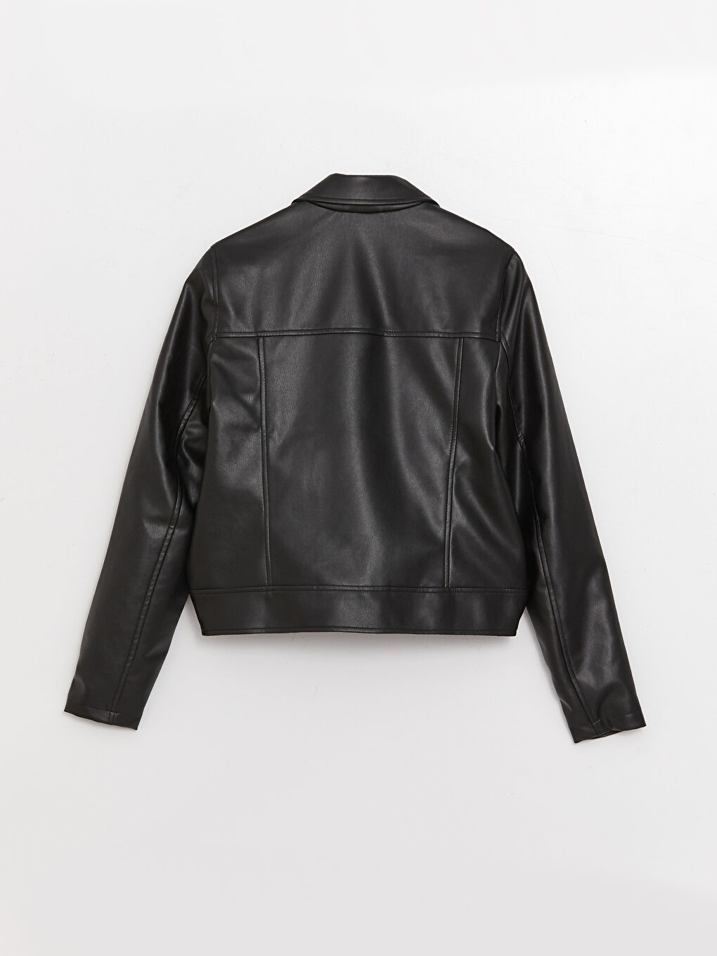 ქალებისთვის ბაიკერის საყელო უბრალო ხელოვნური ტყავის ქურთუკი-11