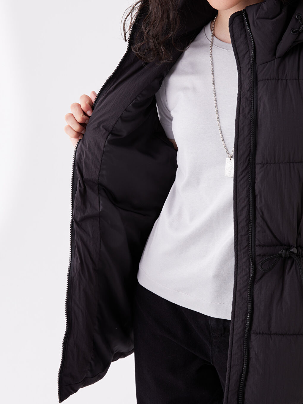 Дамски Пухен Жилет С Качулка-4