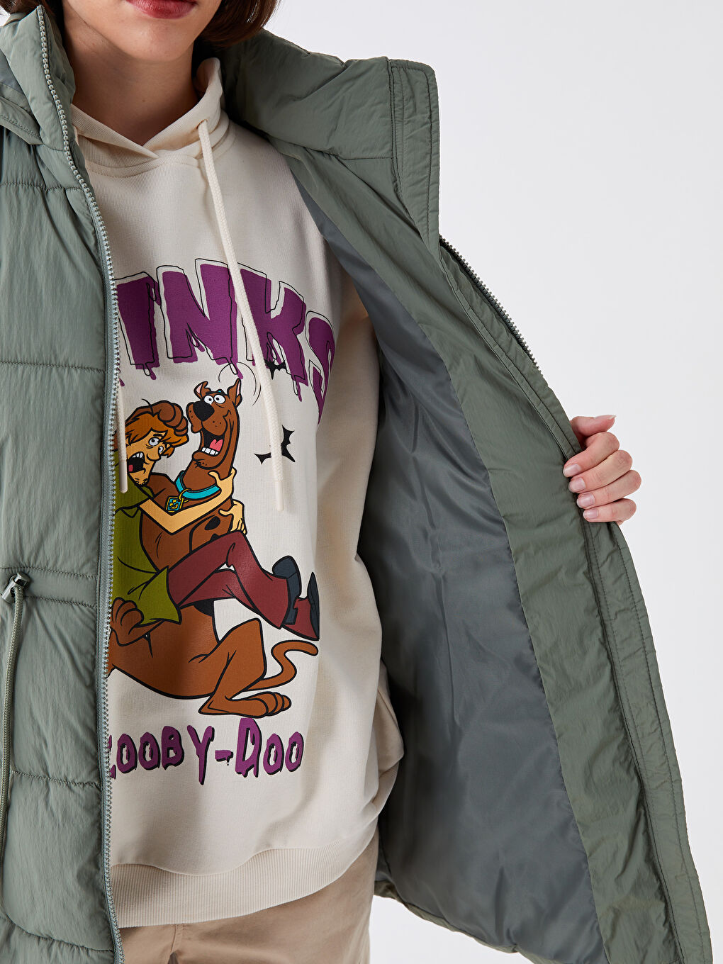 Дамски Пухен Жилет С Качулка-4