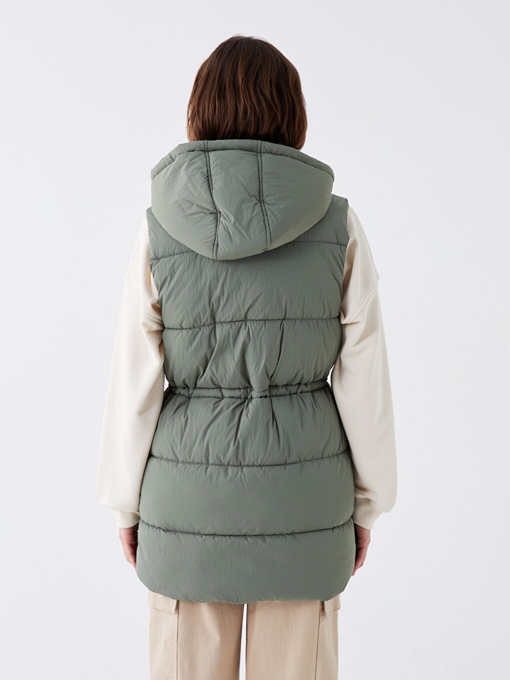 Дамски Пухен Жилет С Качулка-5