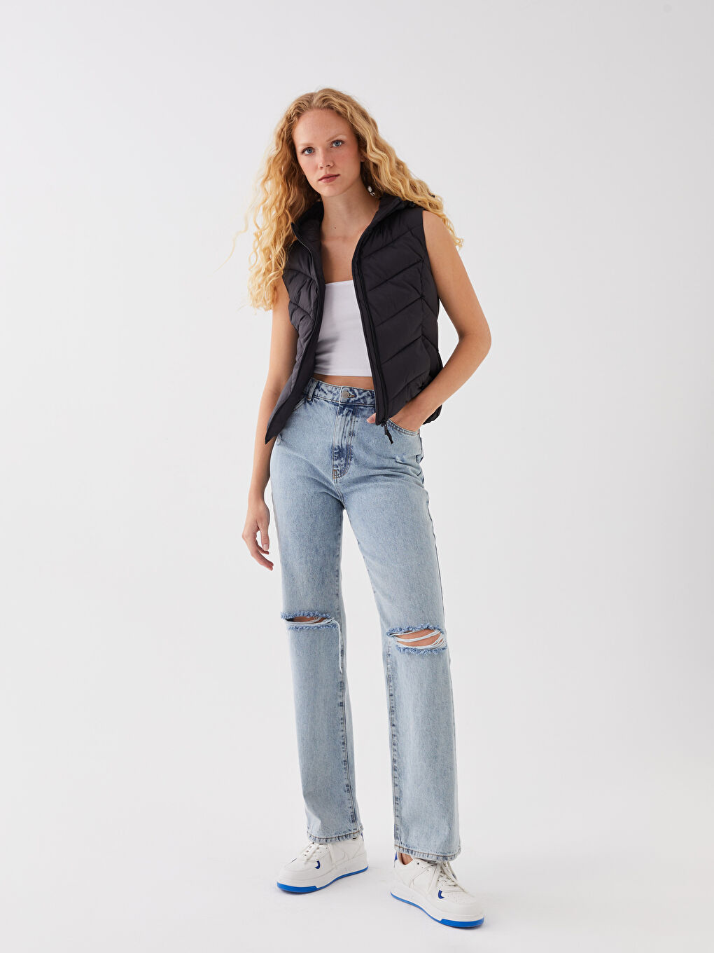 Žena CRNA Napuhani deblji prsluk-2